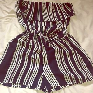 White and blue striped romper